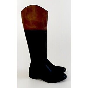 ALDO Women’s Knee-High Riding Boots Leather Black/Brown Lined Side Zip EU 37